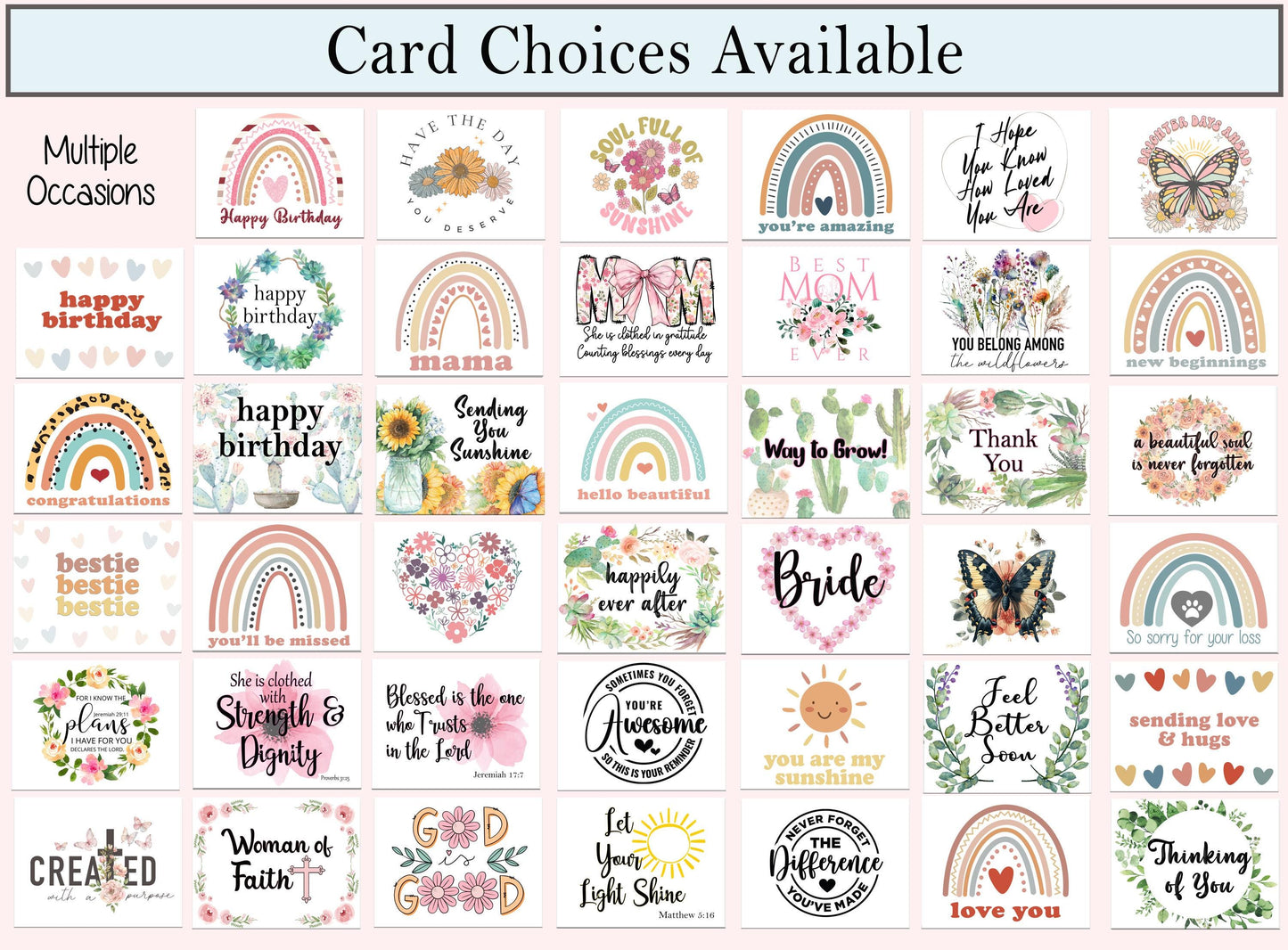 the card choices available for each of the cards