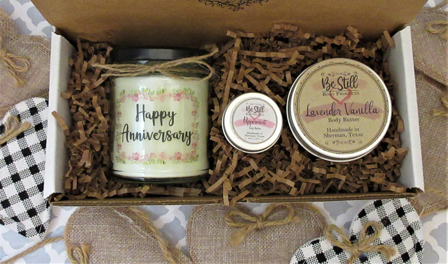 Anniversary Spa Gift Set for Her: Handmade Candle & Self Care Kit | Relaxation Gift Box | Milestone Gift