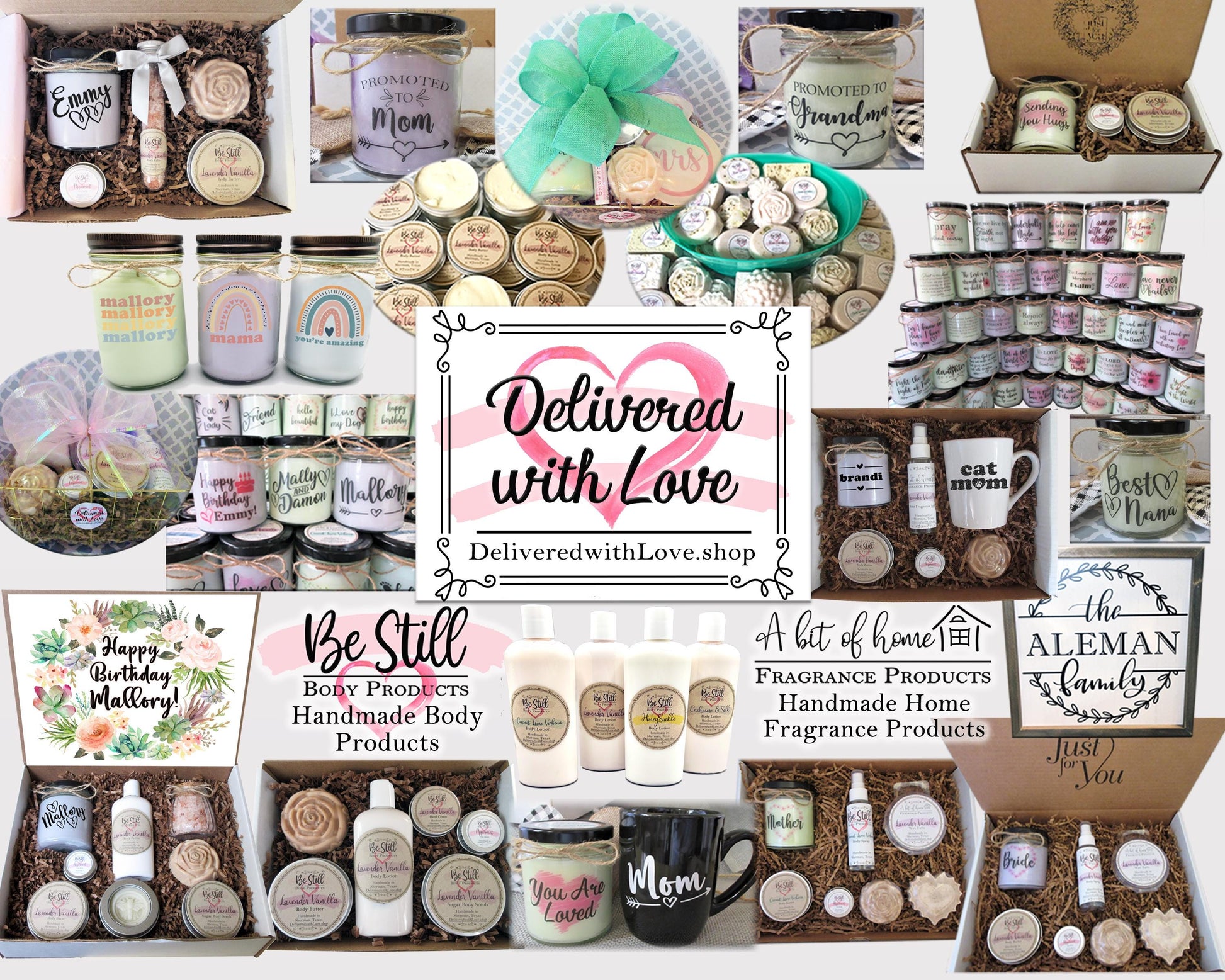 a collage of different items that include jars, candles, and other items