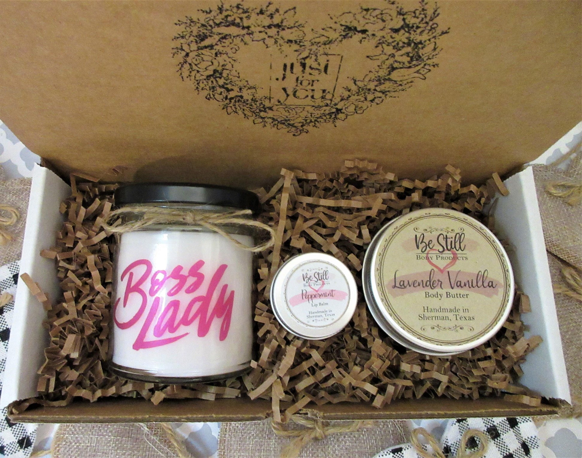BOSS LADY GIFT | Custom Candle | Selfcare Gift Box | Self Care Package | Gift for Boss | Made in Texas | Birthday, Thank You, Congrats