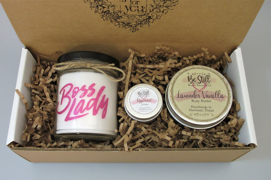 BOSS LADY GIFT | Custom Candle | Selfcare Gift Box | Self Care Package | Gift for Boss | Made in Texas | Birthday, Thank You, Congrats