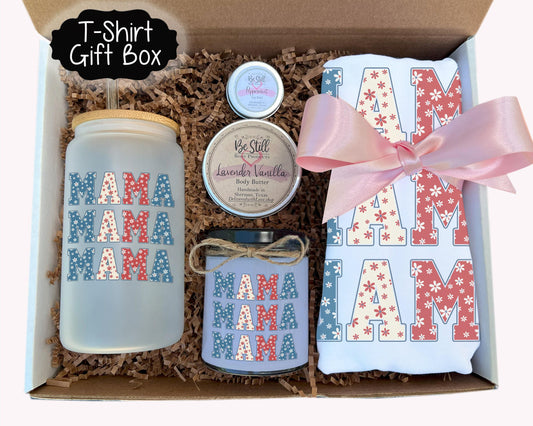 Boho Mama T-Shirt Gift Box-  Custom Candle, T-Shirt, Glass Can,  Spa Items -  Patriotic Theme