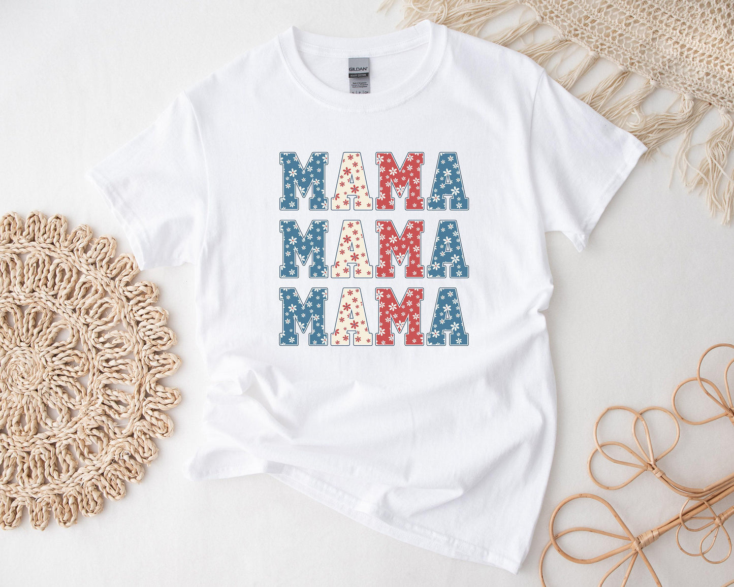 Boho Mama T-Shirt Gift Box-  Custom Candle, T-Shirt, Glass Can,  Spa Items -  Patriotic Theme