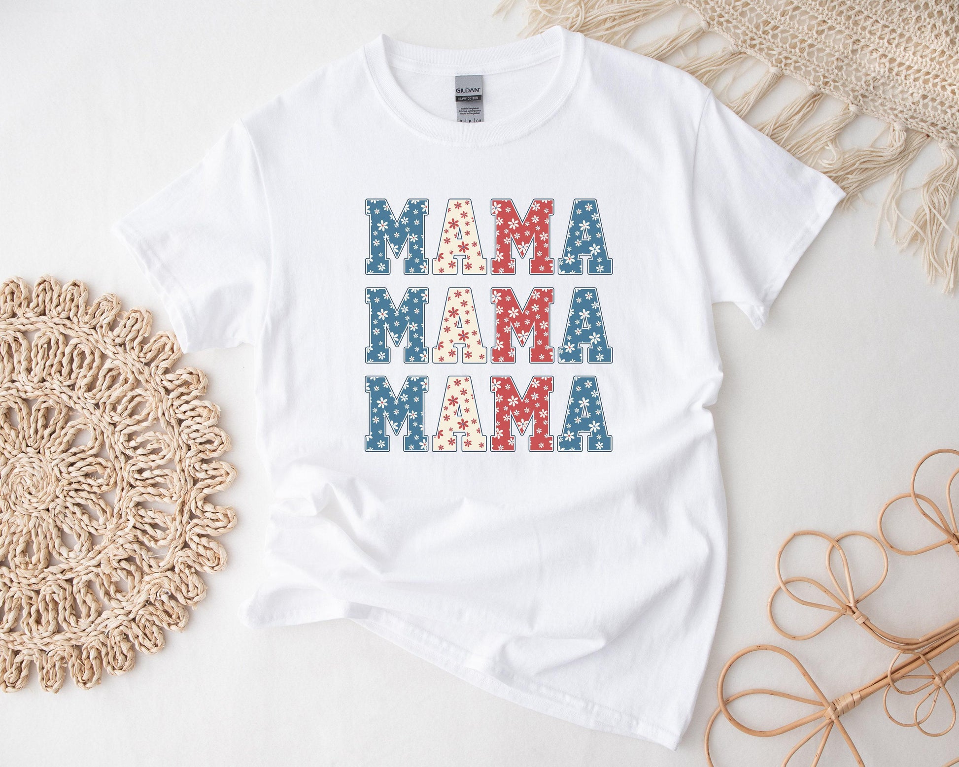 Boho Mama T-Shirt Gift Box-  Custom Candle, T-Shirt, Glass Can,  Spa Items -  Patriotic Theme
