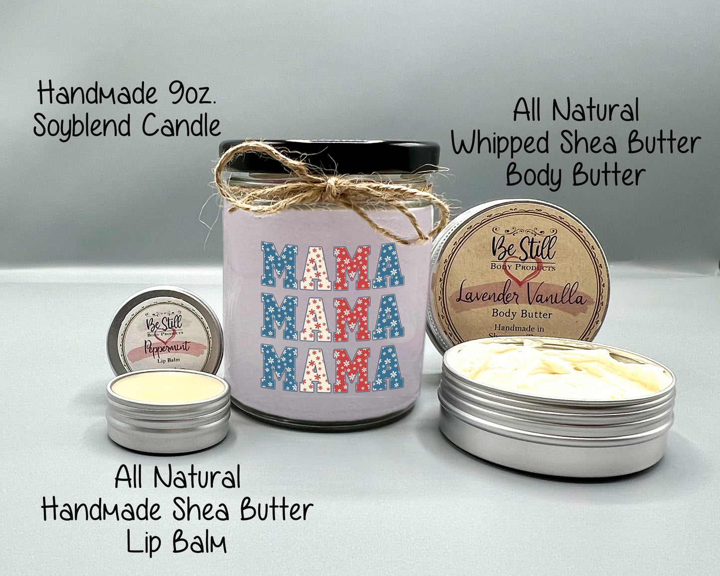 Boho Mama T-Shirt Gift Box-  Custom Candle, T-Shirt, Glass Can,  Spa Items -  Patriotic Theme