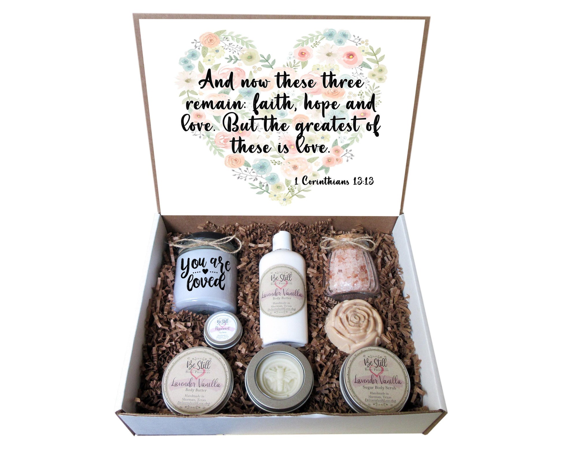 CHRISTIAN GIFTS | Christian Gift Box | 1 Corinthians 13:13 | Self Care Gift Box | Scripture Gift | Bible Verse Gift | Personalized Gifts
