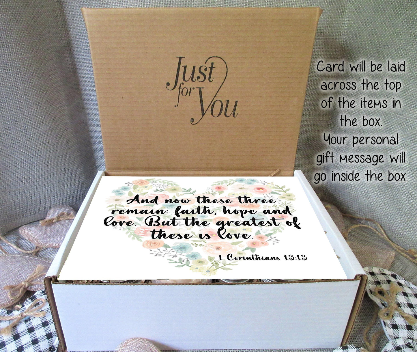 CHRISTIAN GIFTS | Christian Gift Box | 1 Corinthians 13:13 | Self Care Gift Box | Scripture Gift | Bible Verse Gift | Personalized Gifts
