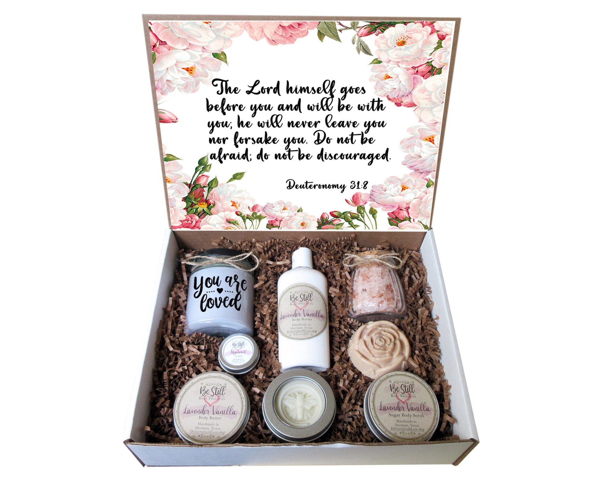 Christian Gift Box | Deuteronomy 31:8 | Personalized Gift Box | Self Care Gift Box | Sympathy, Get Well, Birthday Gift | Bible Verse Gift