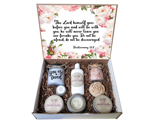 Christian Gift Box | Deuteronomy 31:8 | Personalized Gift Box | Self Care Gift Box | Sympathy, Get Well, Birthday Gift | Bible Verse Gift