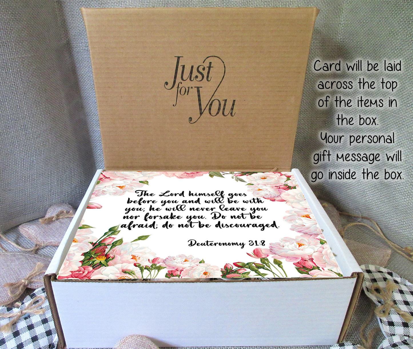 Christian Gift Box | Deuteronomy 31:8 | Personalized Gift Box | Self Care Gift Box | Sympathy, Get Well, Birthday Gift | Bible Verse Gift