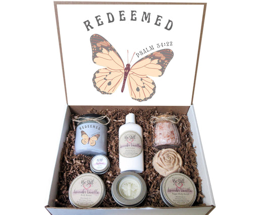Christian Gift Box | Spa Gift Set | Redeemed | Care Package for Her | Self Care Gift Box | Personalized Gift Box | Handmade Products