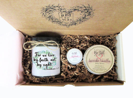 Christian Gift | 2 Corinthians 5:7 | For We Live By Faith | Scripture Gift | Christian Gift Box | Bible Verse Gift | Birthday, Get Well