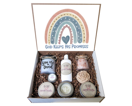 Christian Gifts | God Keeps His Promises | Personalized Gift Box | Boho Rainbow | Self Care Gift Box | Birthday, Get Well, Congrats