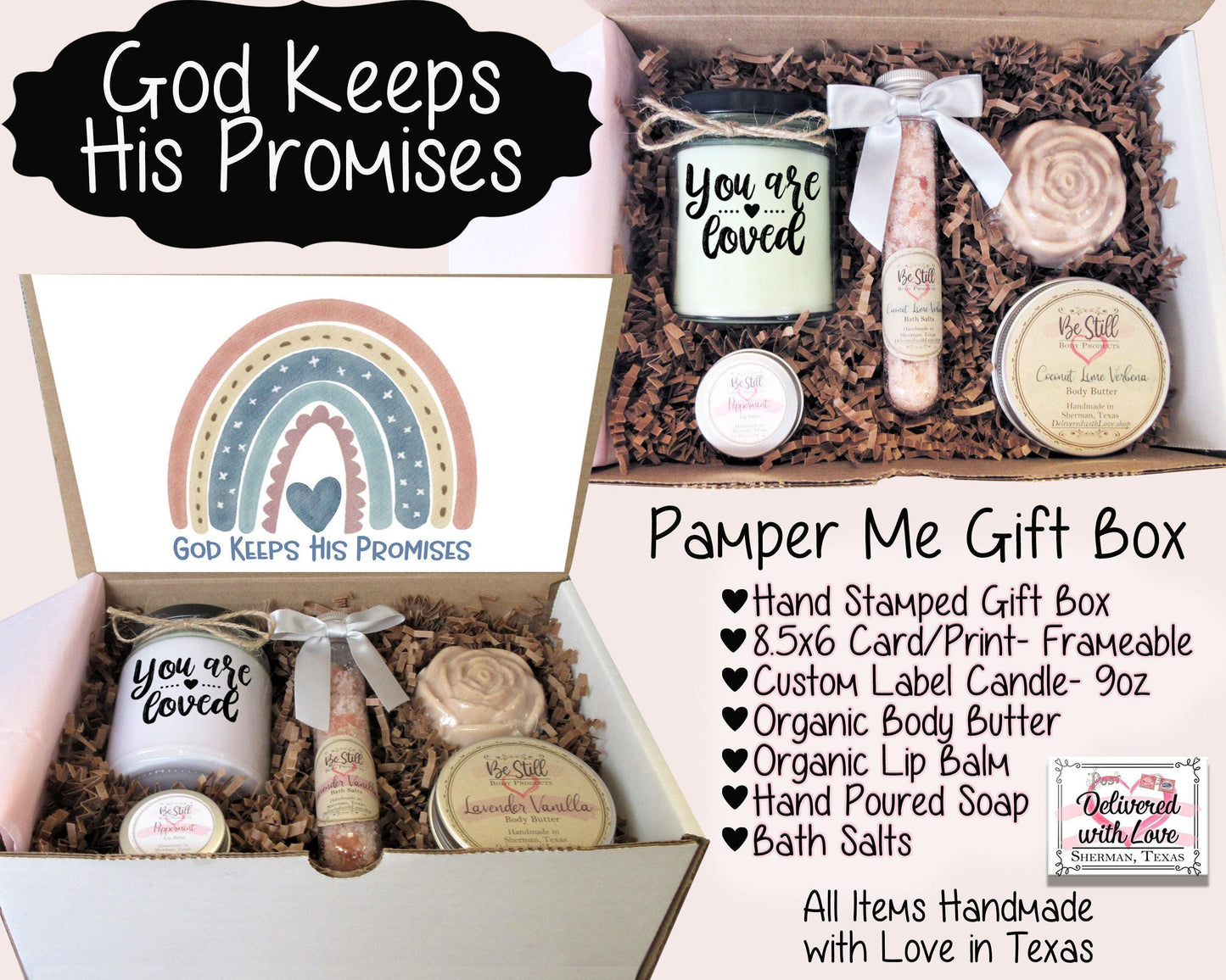Christian Gifts | God Keeps His Promises | Personalized Gift Box | Boho Rainbow | Self Care Gift Box | Birthday, Get Well, Congrats