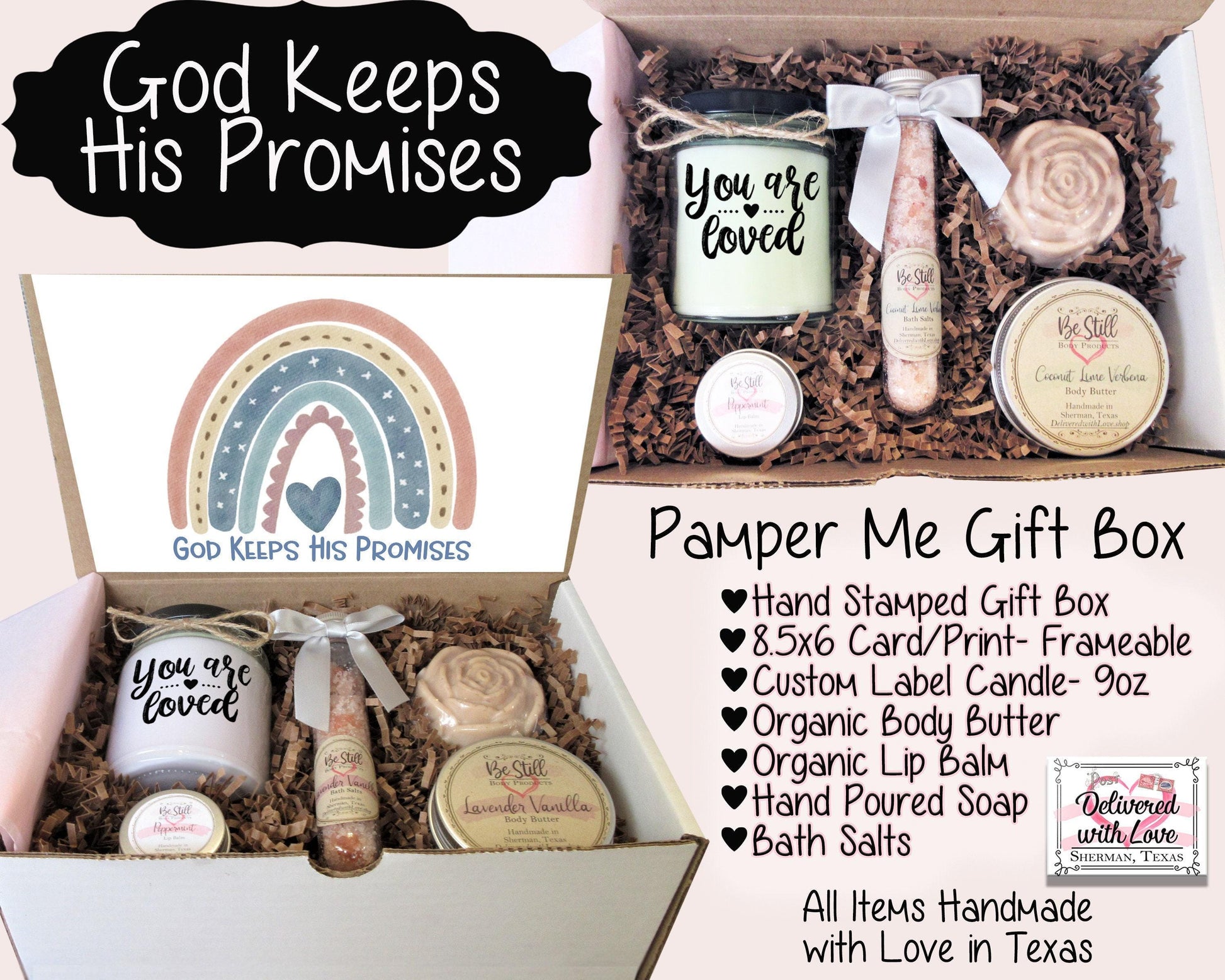 Christian Gifts | God Keeps His Promises | Personalized Gift Box | Boho Rainbow | Self Care Gift Box | Birthday, Get Well, Congrats