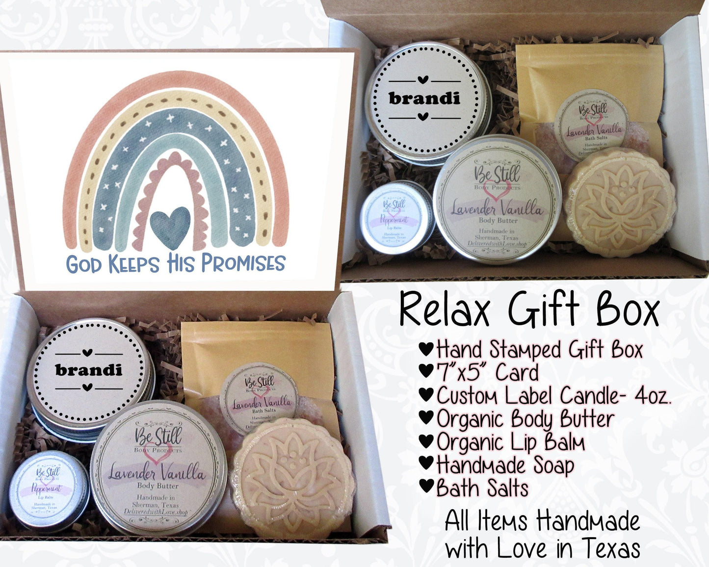 Christian Gifts | God Keeps His Promises | Personalized Gift Box | Boho Rainbow | Self Care Gift Box | Birthday, Get Well, Congrats