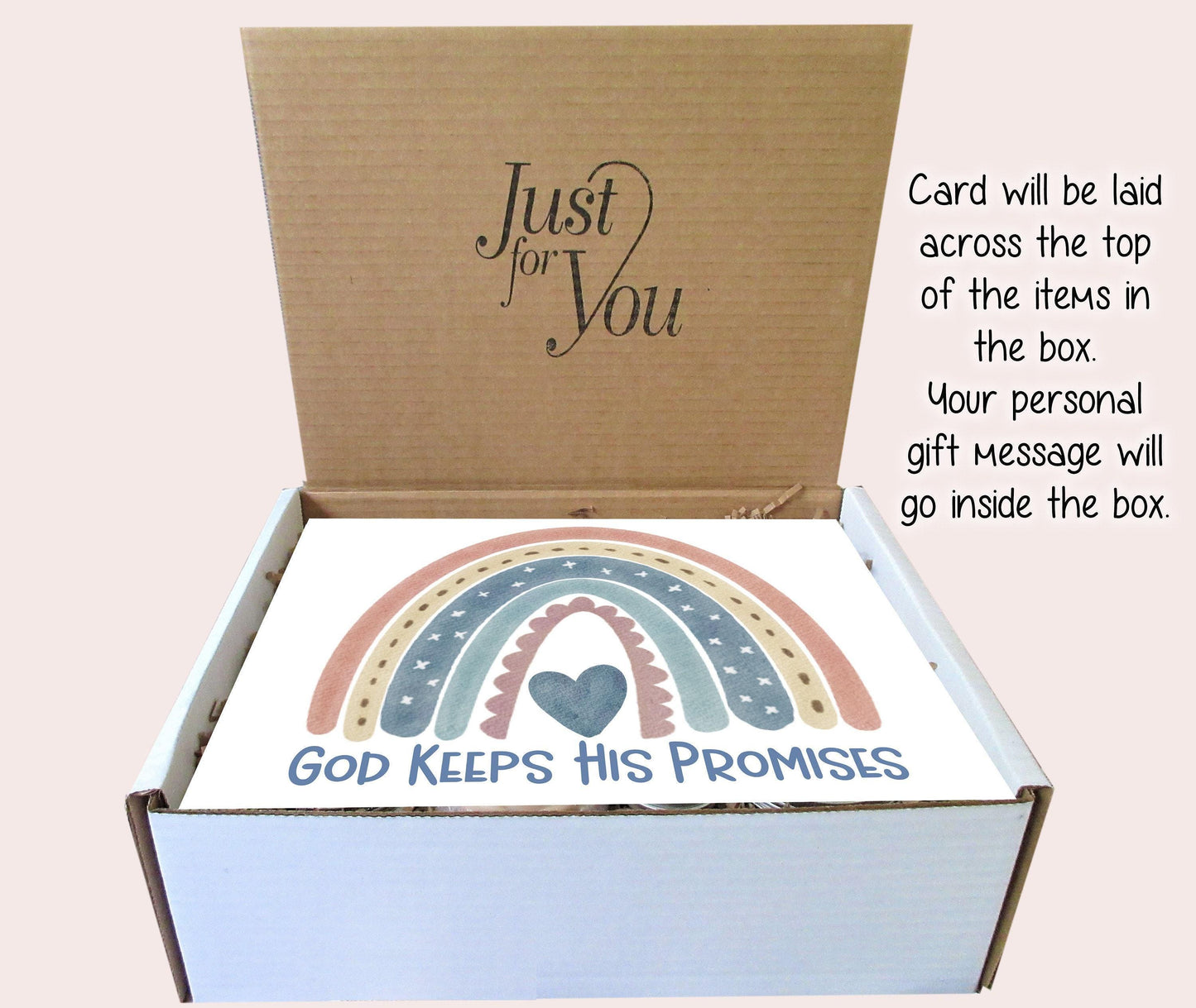 Christian Gifts | God Keeps His Promises | Personalized Gift Box | Boho Rainbow | Self Care Gift Box | Birthday, Get Well, Congrats