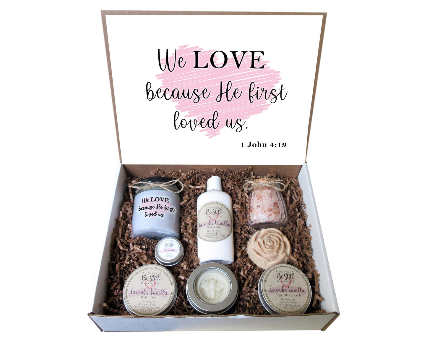 Christian Gifts | 1 John 4:19 | Spa Gift Box | Self Care Gift Box | Personalized Gift Box | Valentine's Gift | Christian Gift for Her