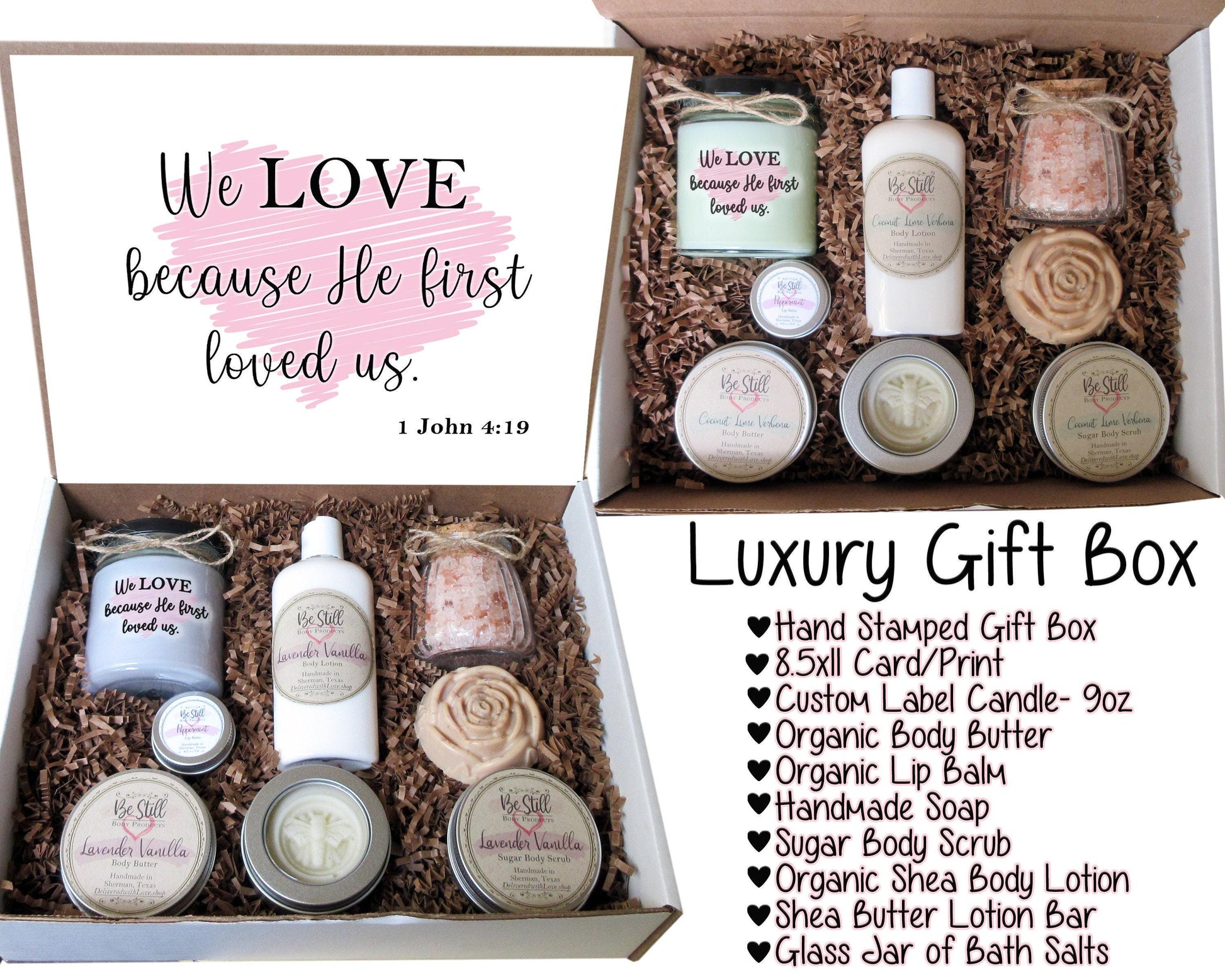 Christian Gifts | 1 John 4:19 | Spa Gift Box | Self Care Gift Box | Personalized Gift Box | Valentine's Gift | Christian Gift for Her