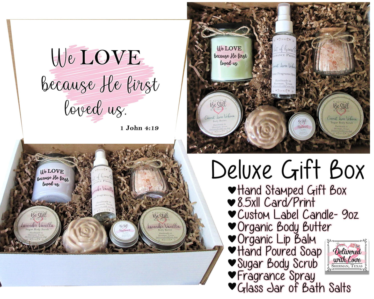 Christian Gifts | 1 John 4:19 | Spa Gift Box | Self Care Gift Box | Personalized Gift Box | Valentine's Gift | Christian Gift for Her