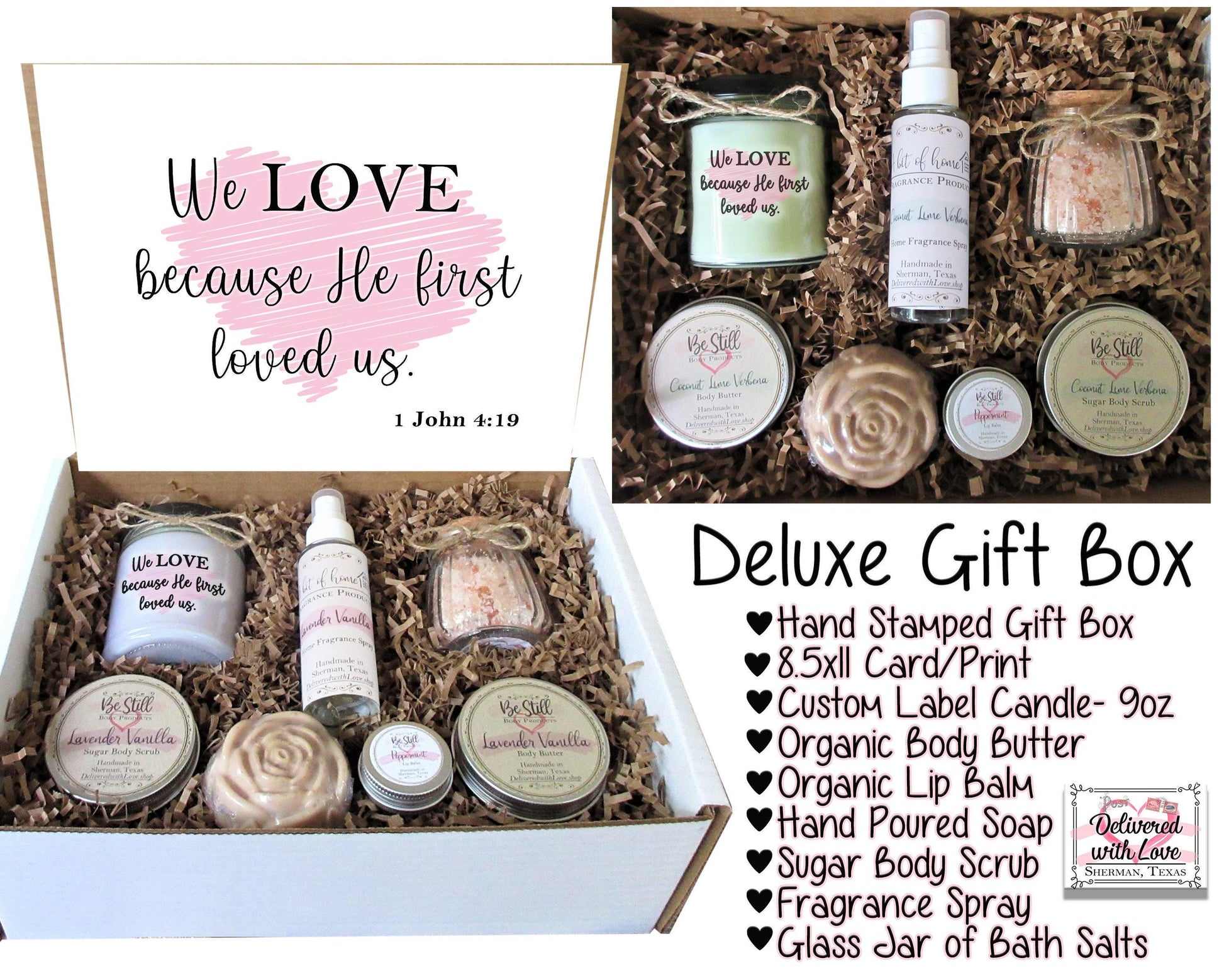 Christian Gifts | 1 John 4:19 | Spa Gift Box | Self Care Gift Box | Personalized Gift Box | Valentine's Gift | Christian Gift for Her