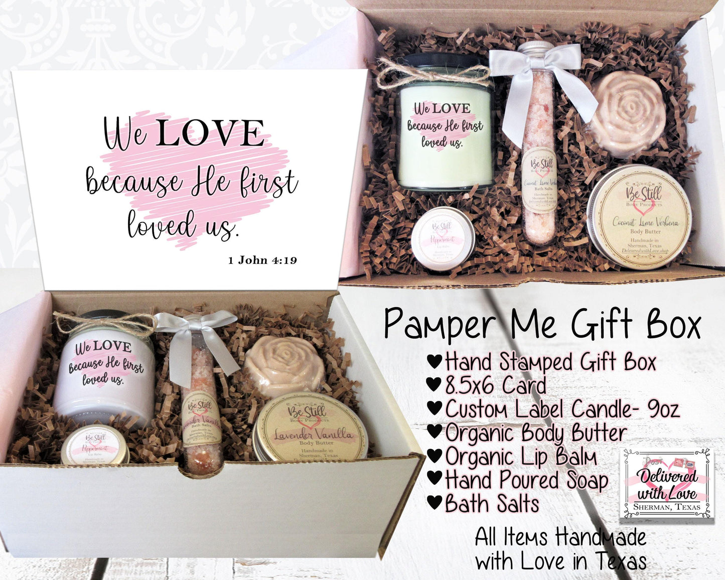 Christian Gifts | 1 John 4:19 | Spa Gift Box | Self Care Gift Box | Personalized Gift Box | Valentine's Gift | Christian Gift for Her