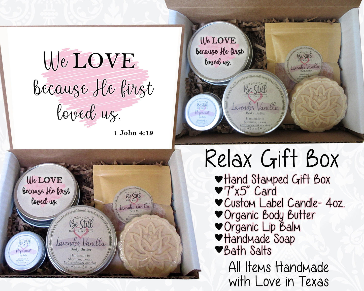Christian Gifts | 1 John 4:19 | Spa Gift Box | Self Care Gift Box | Personalized Gift Box | Valentine's Gift | Christian Gift for Her