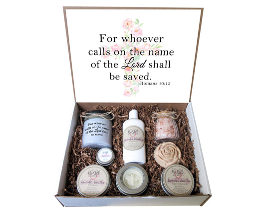 Christian Gifts | Romans 10:13 | Spa Gift Box | Self Care Gift Box | Self Care Package | Christian Birthday Gift | Personalized Gift Box