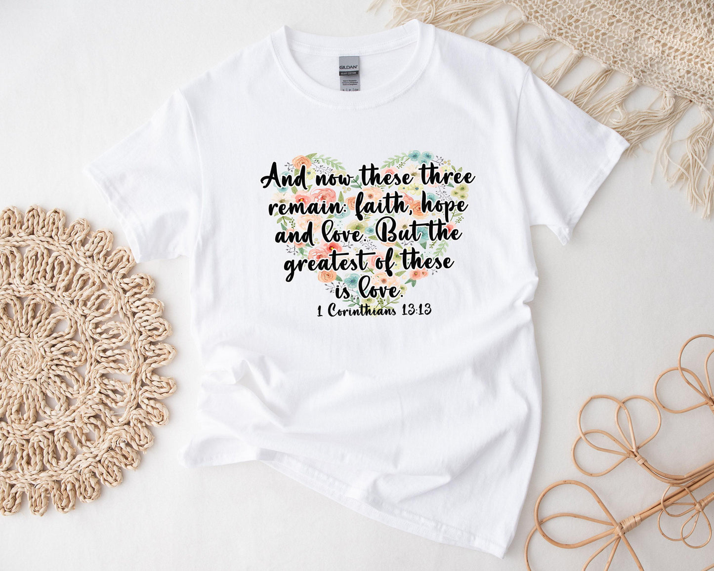 Christian T-Shirt Gift Box,  1 Corinthians 13 13,  Love Theme,  Custom Candle, Christian T-Shirt, Christian Glass Can,  Spa Set