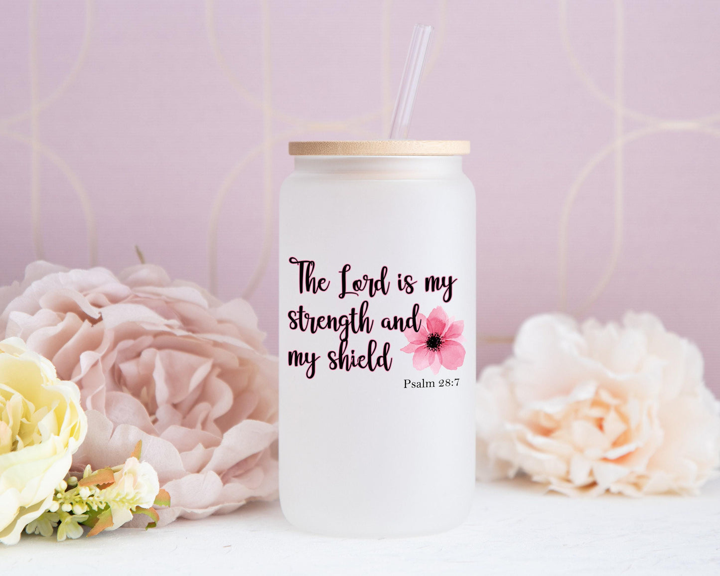 Christian T-Shirt Gift Box - Customized Candle, T-Shirt and Tumbler Set with Psalm 28:7, The Lord is my Strength and Shield
