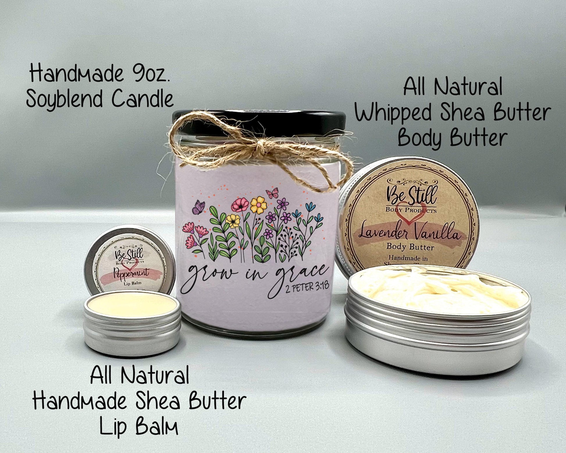 Christian T-Shirt Gift Box - Grow in Grace,  2 Peter 3 18,  T-Shirt, Tumbler, Candle, Spa Items, Care Package for Her