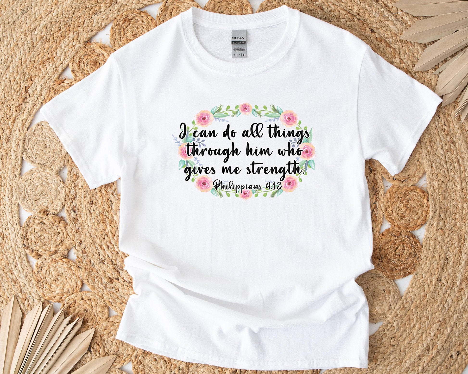 Christian T-Shirt Gift Box-  Philippians 4 13,  Custom Candle, T-Shirt, Tumbler,  Care Package, Spa Box