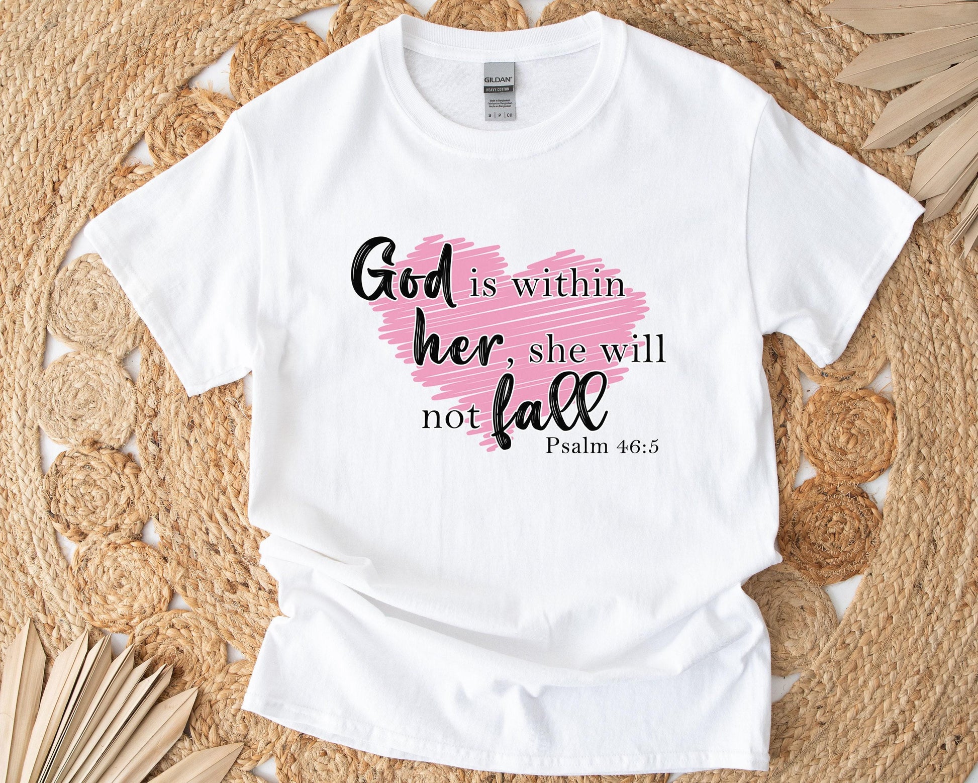 Christian T-Shirt Gift Box - Psalm 46 5, God is Within Her, She will Not Fall - Candle, T-Shirt, Tumbler, Spa Care Package