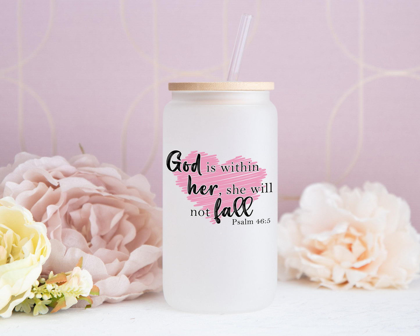 Christian T-Shirt Gift Box - Psalm 46 5, God is Within Her, She will Not Fall - Candle, T-Shirt, Tumbler, Spa Care Package