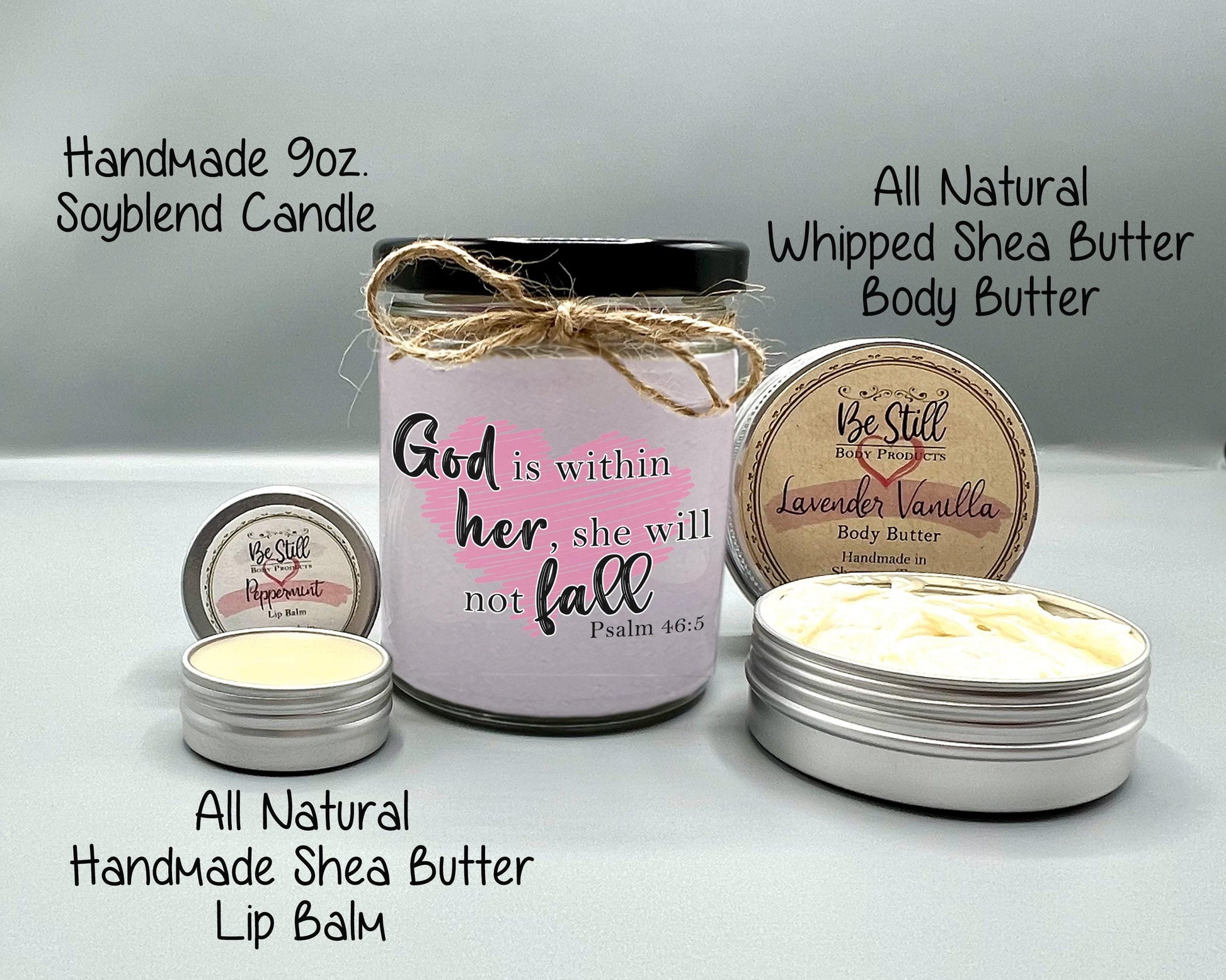 Christian T-Shirt Gift Box - Psalm 46 5, God is Within Her, She will Not Fall - Candle, T-Shirt, Tumbler, Spa Care Package