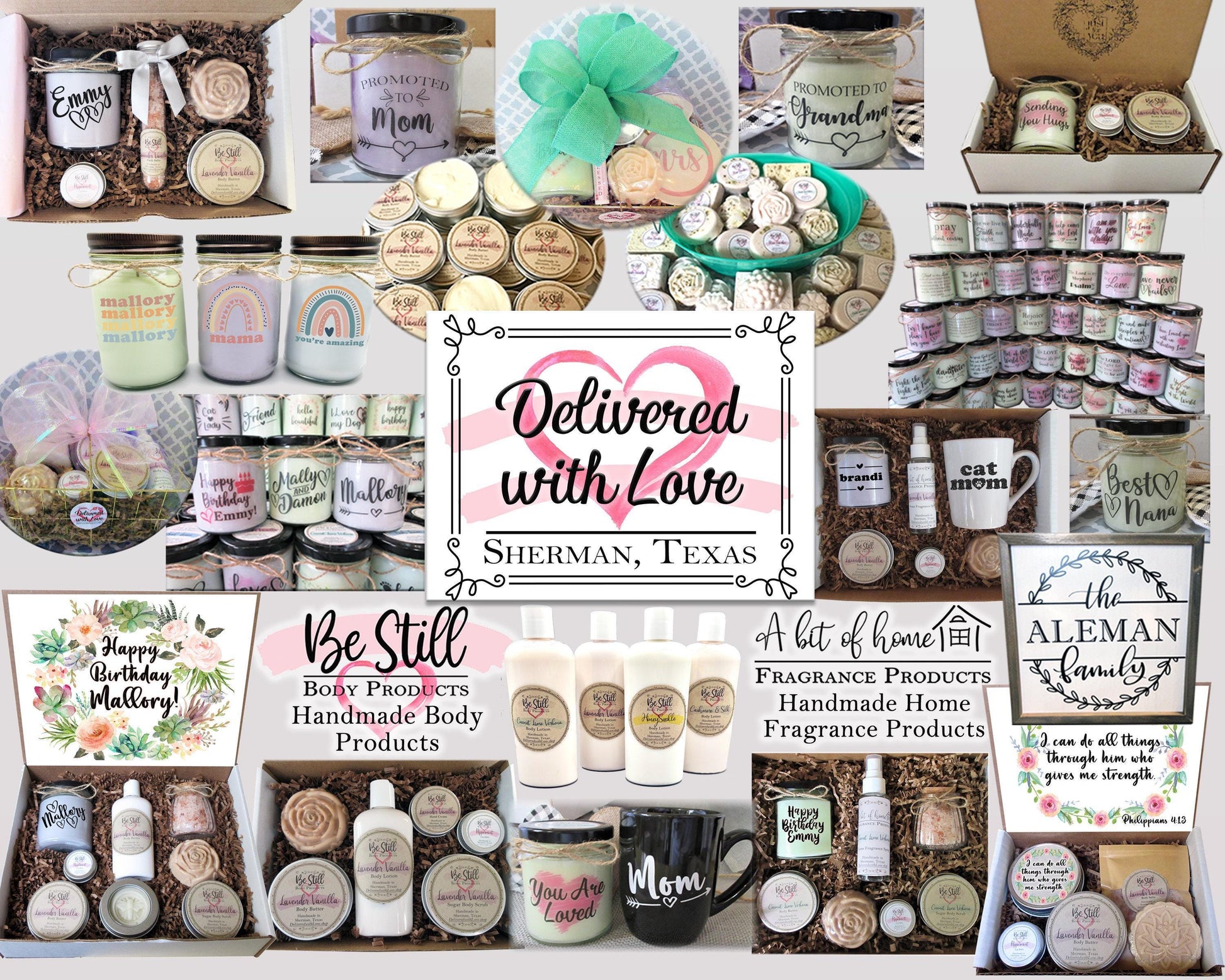 a collage of various items from a gift shop