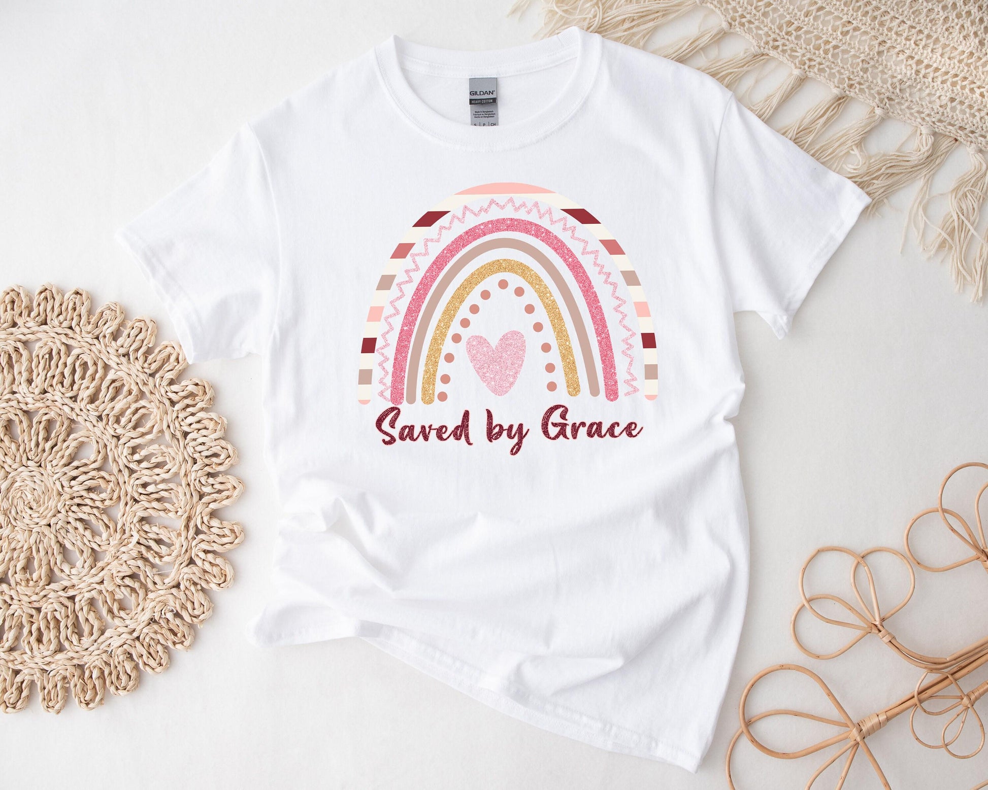 Christian T-Shirt Gift Box - Saved by Grace Candle, T-Shirt, Glass Can, and Handmade Spa Items