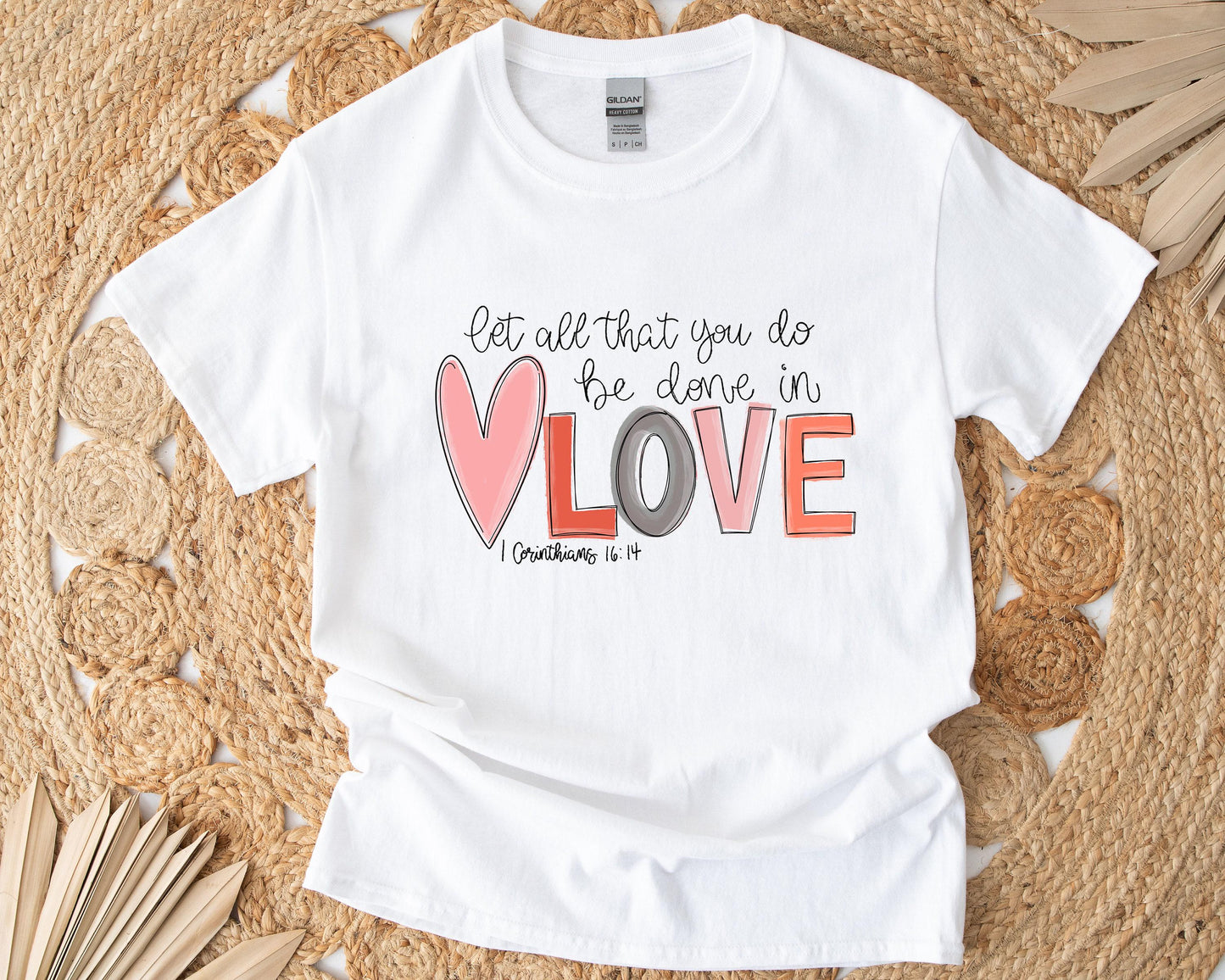 Christian T-Shirt Gift Set, Corinthians 16 14 Candle, T-Shirt, Glass Tumbler, Care Package with Inspirational Items