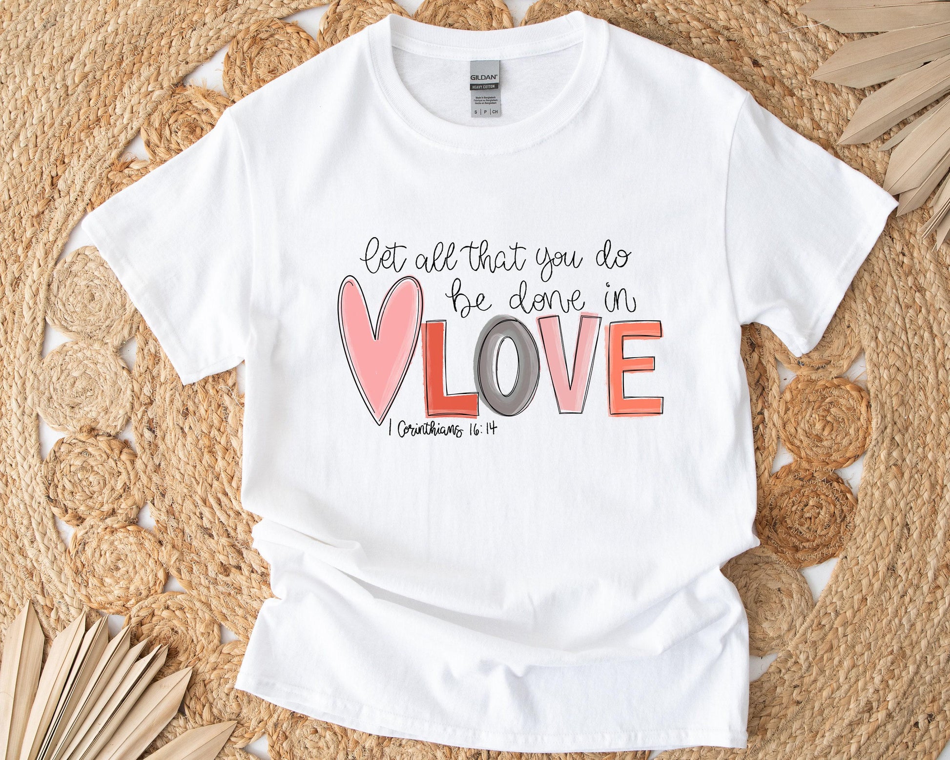 Christian T-Shirt Gift Set, Corinthians 16 14 Candle, T-Shirt, Glass Tumbler, Care Package with Inspirational Items