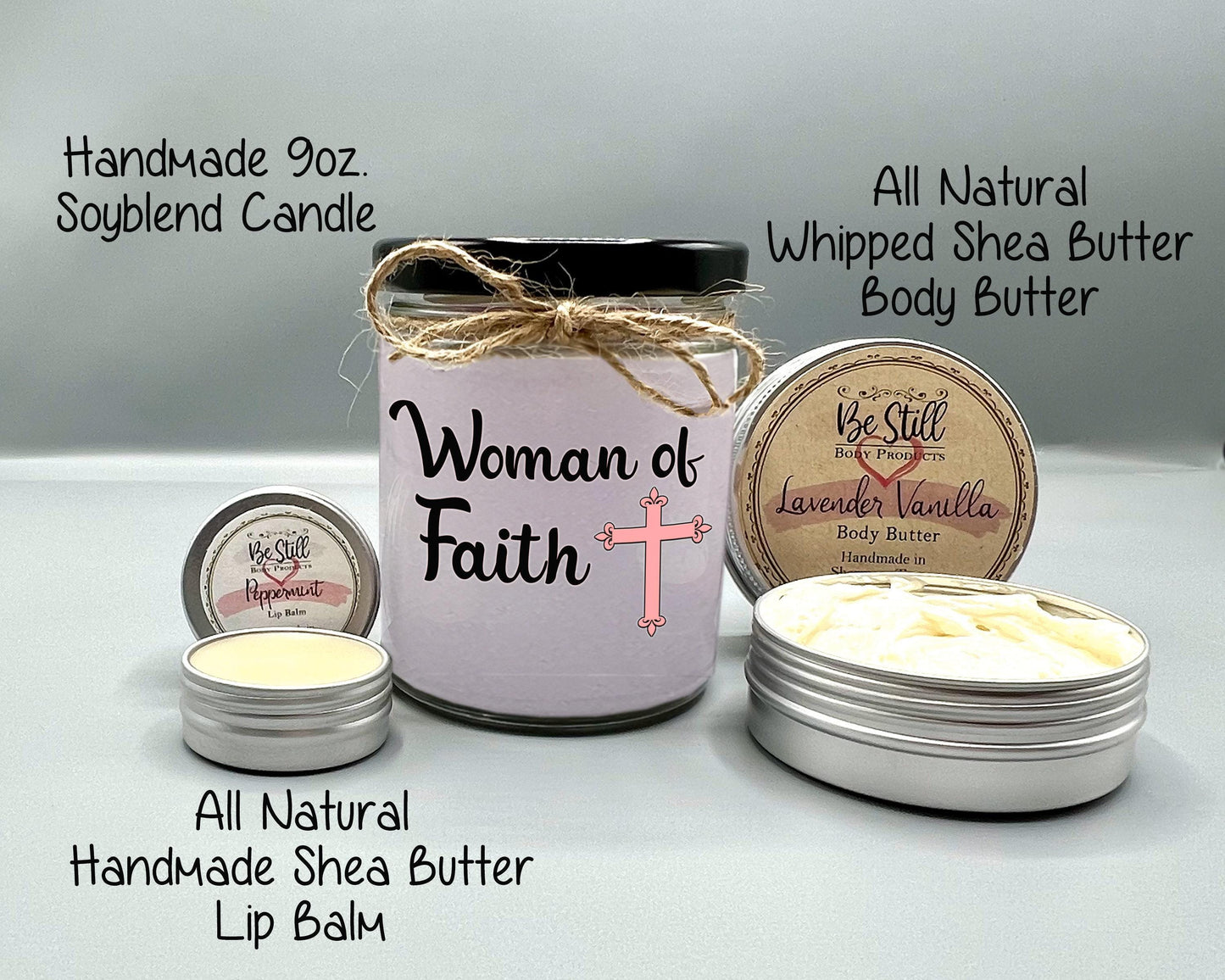 Christian Woman's Gift Box - Woman of Faith Candle, T-Shirt, Tumbler, Spa Set | Care Package for Her