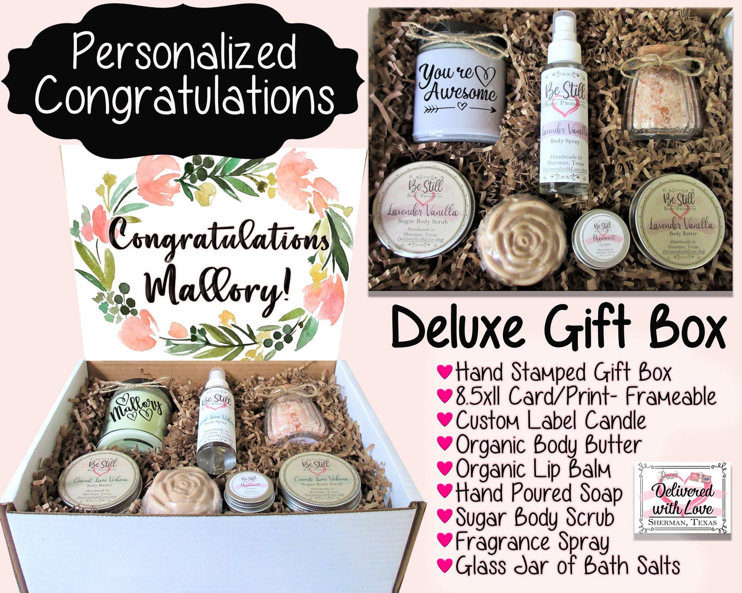 Congratulations Gift Box | Self Care Gift Box | Custom Gift Box | Personalized Care Package | Congrats Gift | Graduation, Promotion, New Job