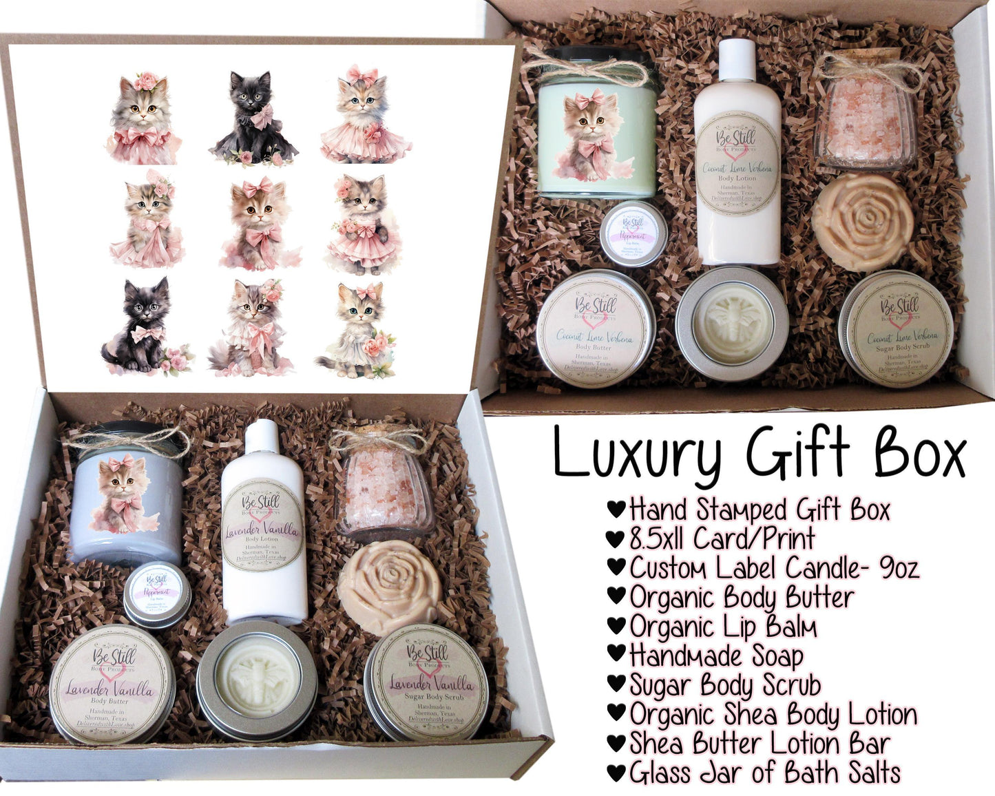 Coquette Kittens Gift Box | Handmade Natural Spa Set, Self Care for Women