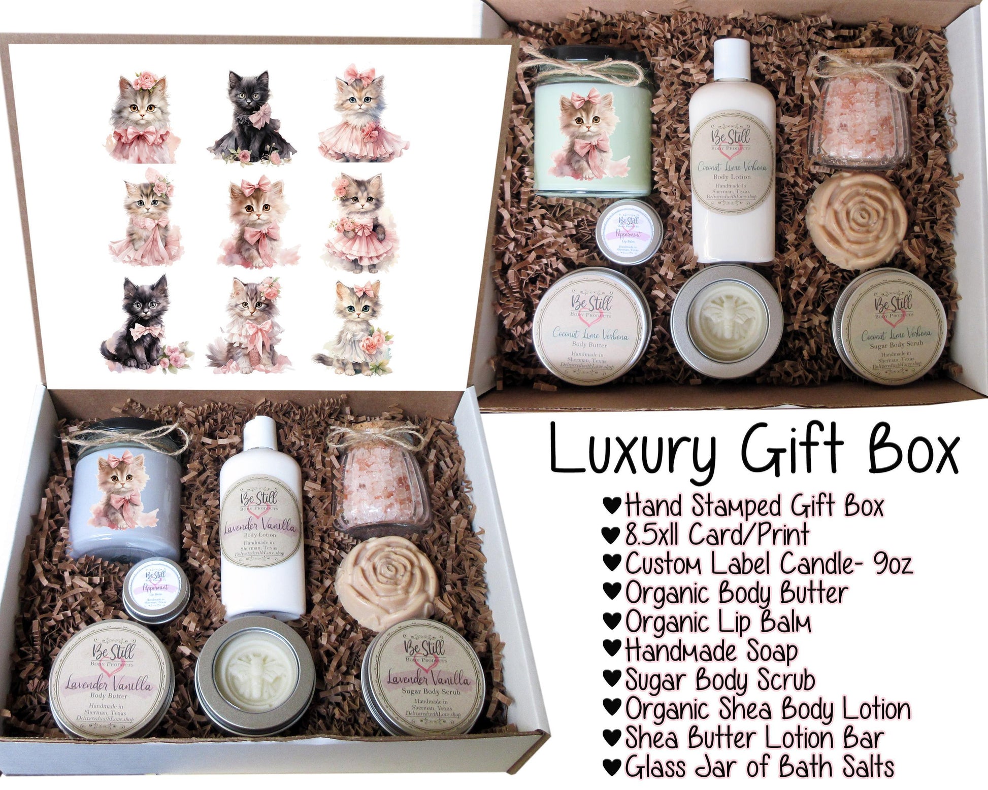 Coquette Kittens Gift Box | Handmade Natural Spa Set, Self Care for Women