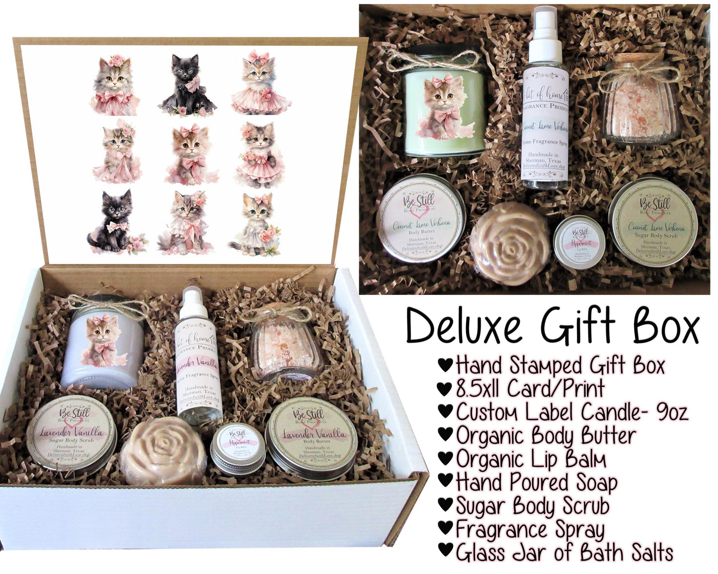 Coquette Kittens Gift Box | Handmade Natural Spa Set, Self Care for Women