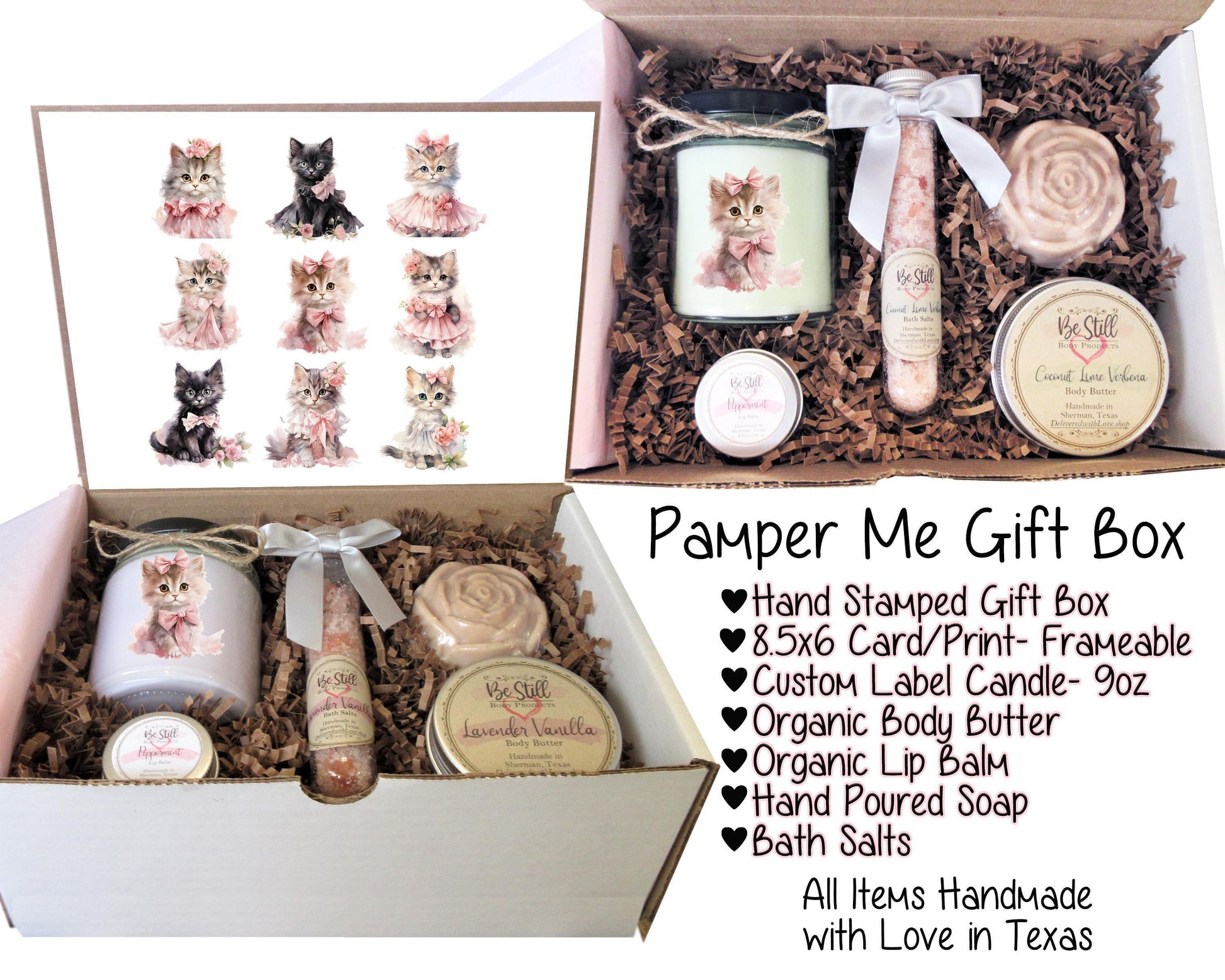 Coquette Kittens Gift Box | Handmade Natural Spa Set, Self Care for Women