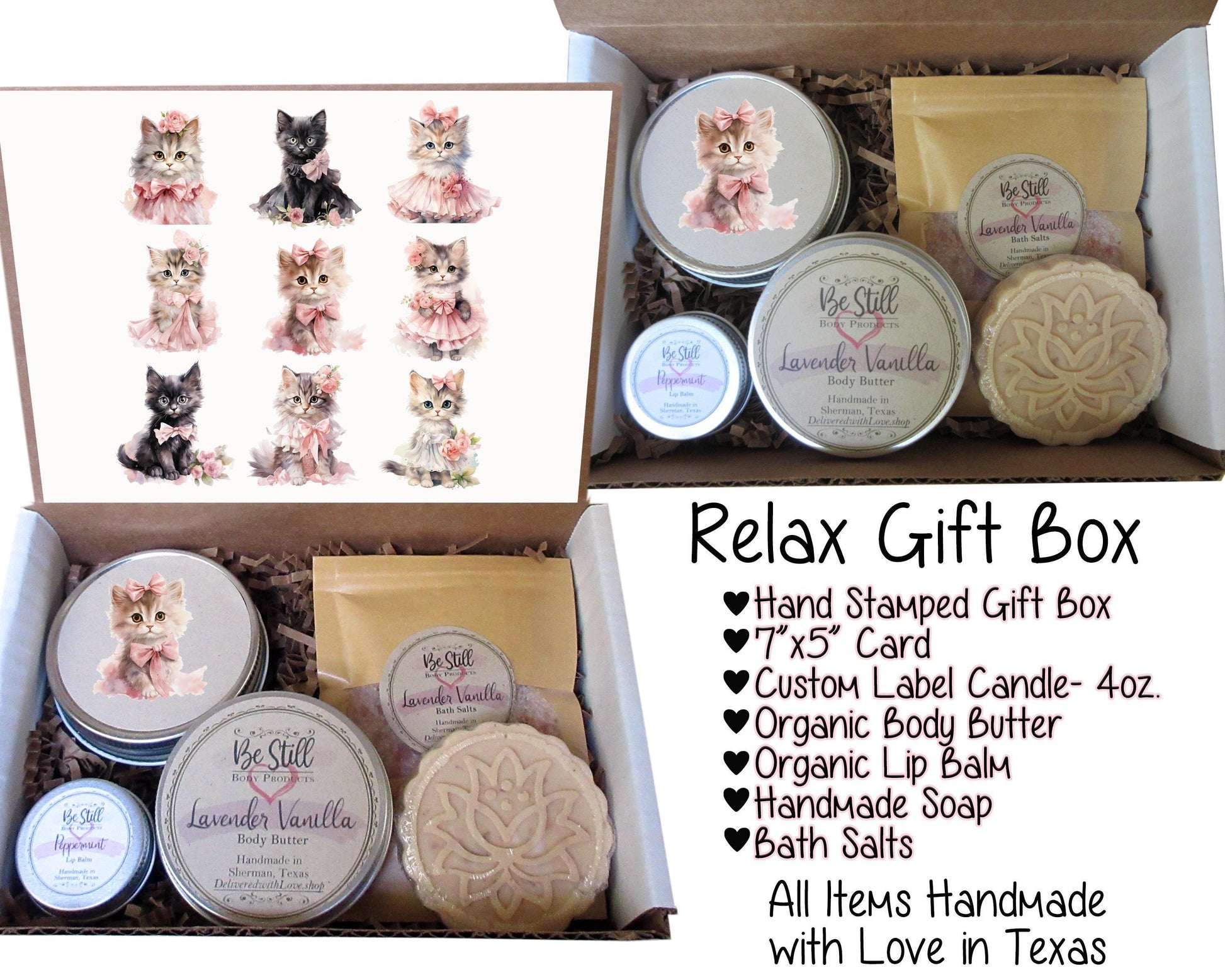 Coquette Kittens Gift Box | Handmade Natural Spa Set, Self Care for Women