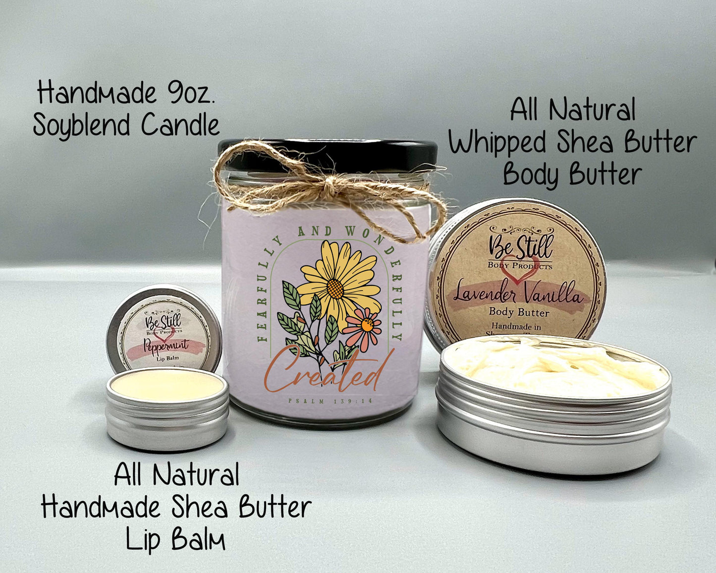 Fearfully Created Christian Gift Box - Psalm 139 14 Candle, T-Shirt, Tumbler, Spa Items, Care Package for Her