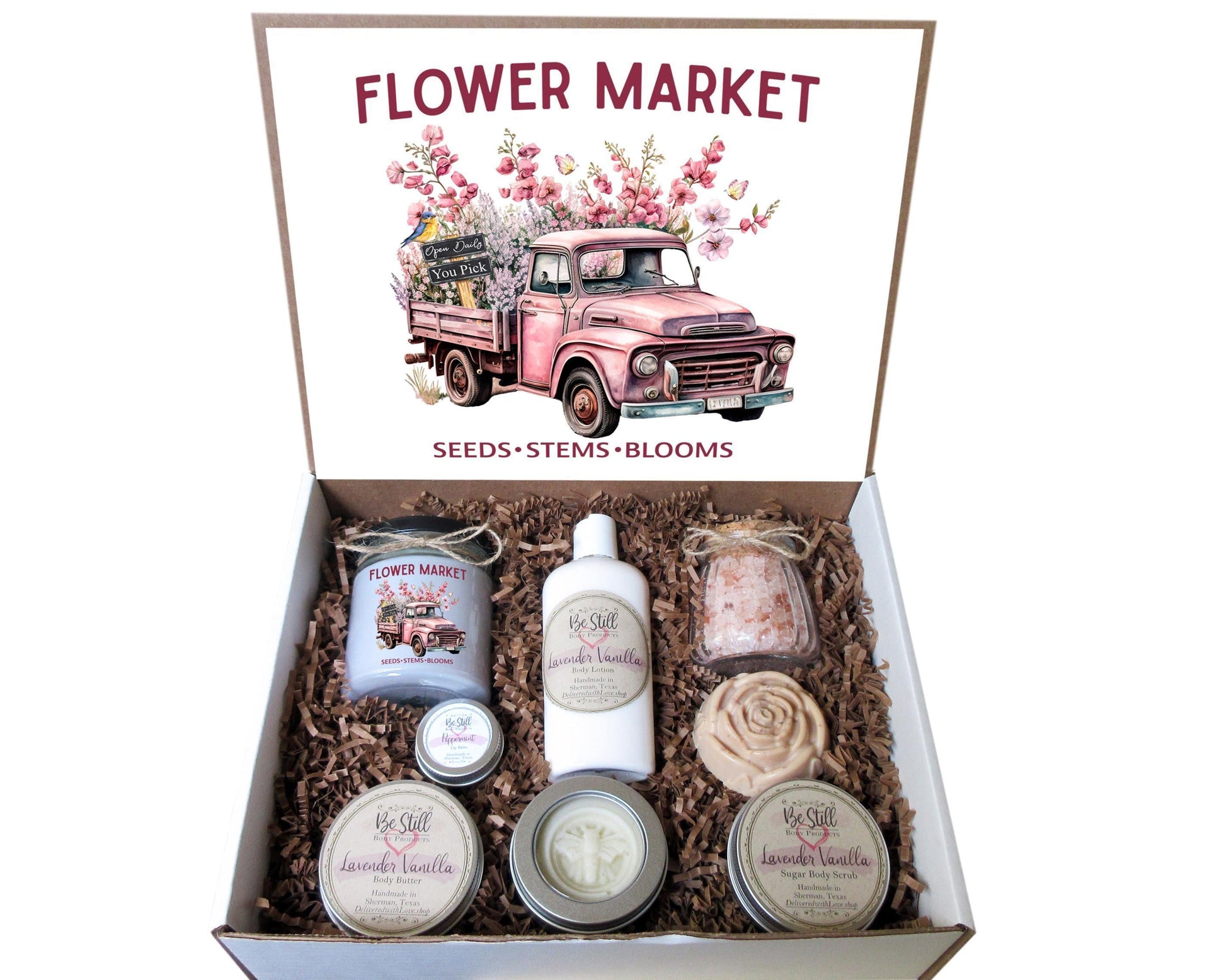 Flower Market Truck Gift Box | Handmade Spa Set, Self Care for Women