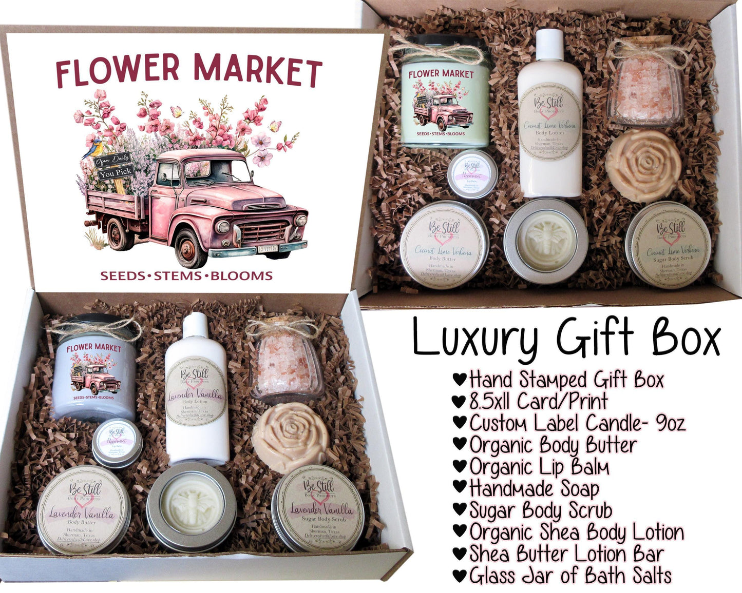 Flower Market Truck Gift Box | Handmade Spa Set, Self Care for Women