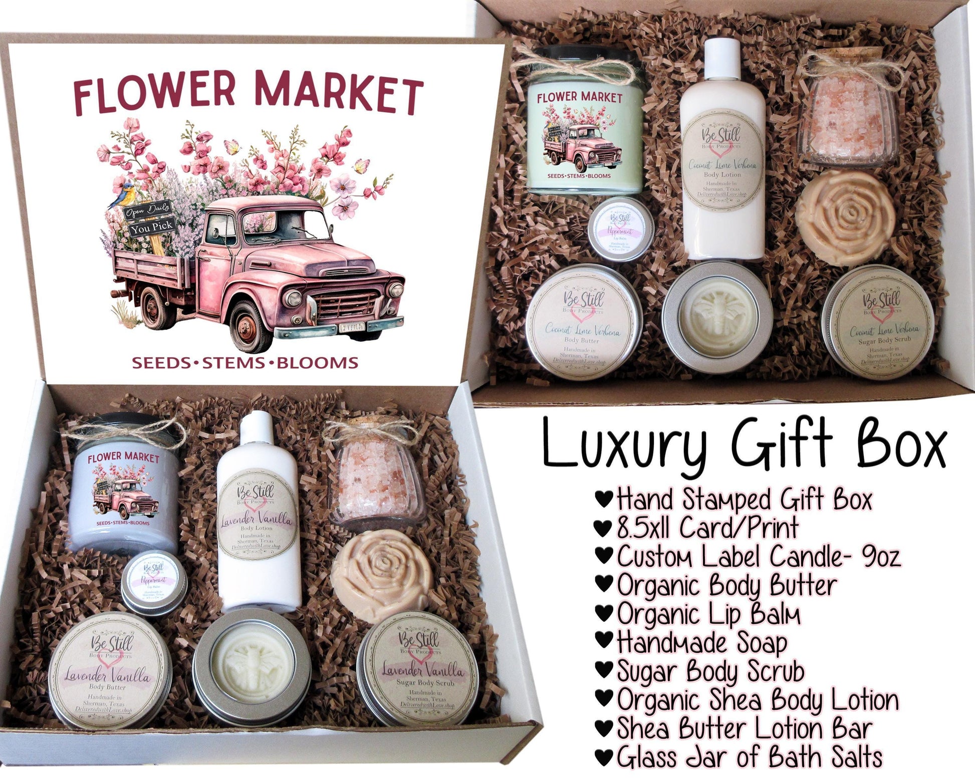 Flower Market Truck Gift Box | Handmade Spa Set, Self Care for Women